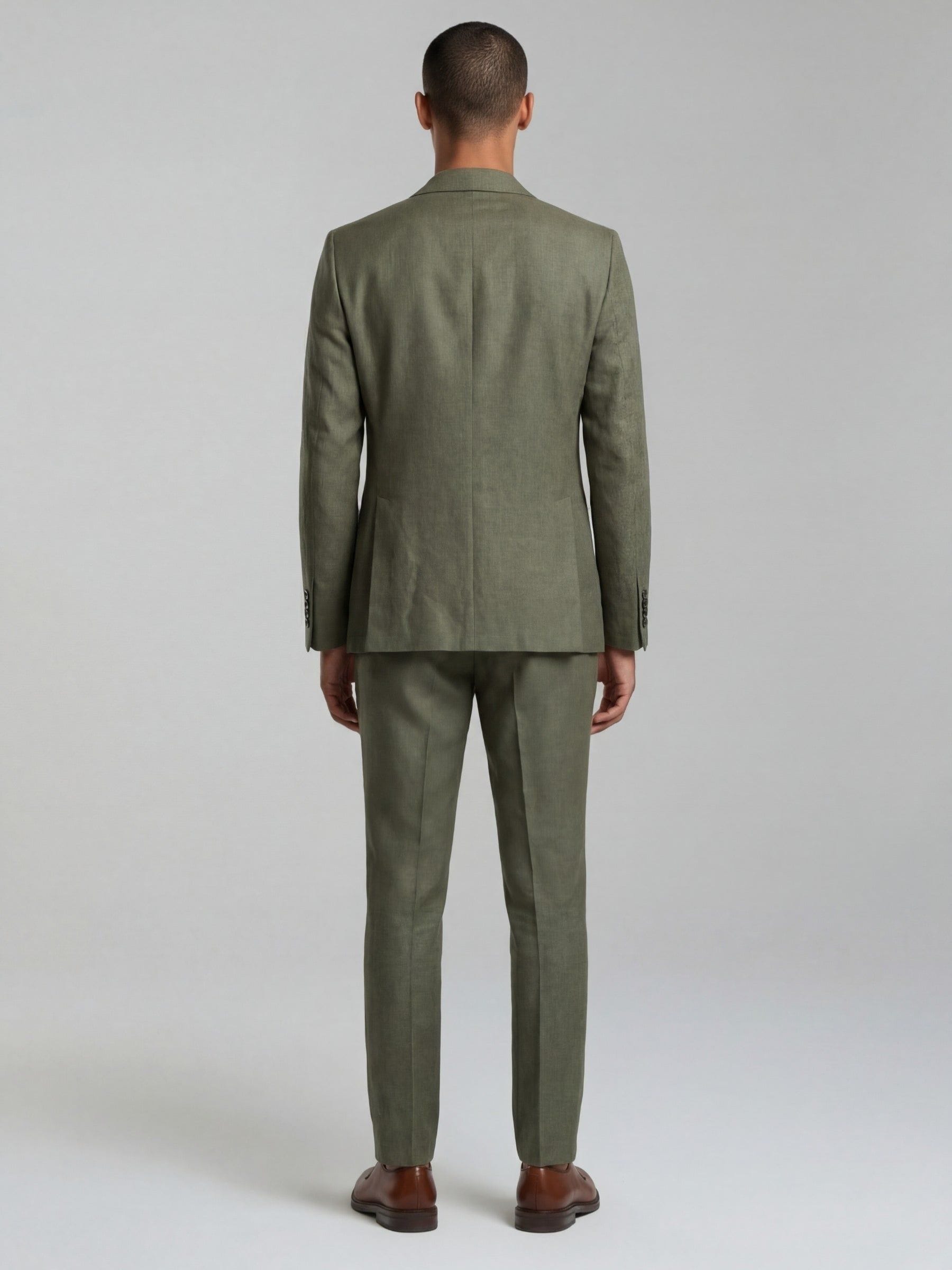 Buy Harry Brown Olive Green Double Breasted Slim Fit Linen Blend