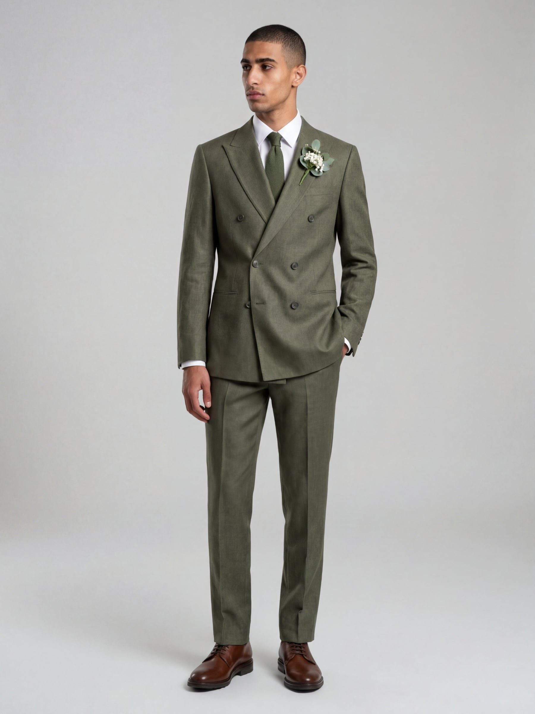 Buy Harry Brown Olive Green Double Breasted Slim Fit Linen Blend