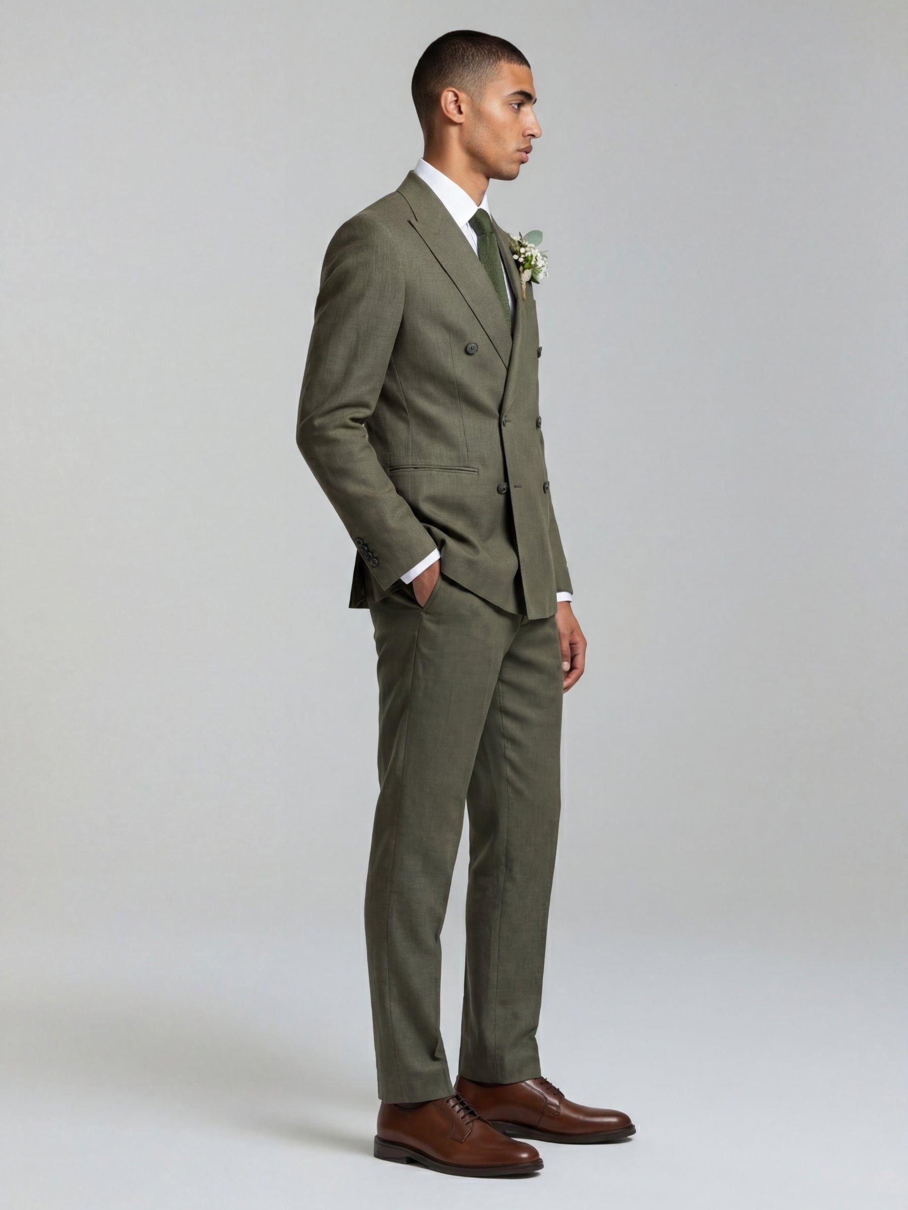 Buy Harry Brown Olive Green Double Breasted Slim Fit Linen Blend