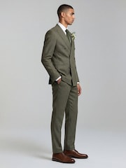 Harry Brown Olive Green Slim Fit Double Breasted Linen Blend Suit Jacket - Image 4 of 9