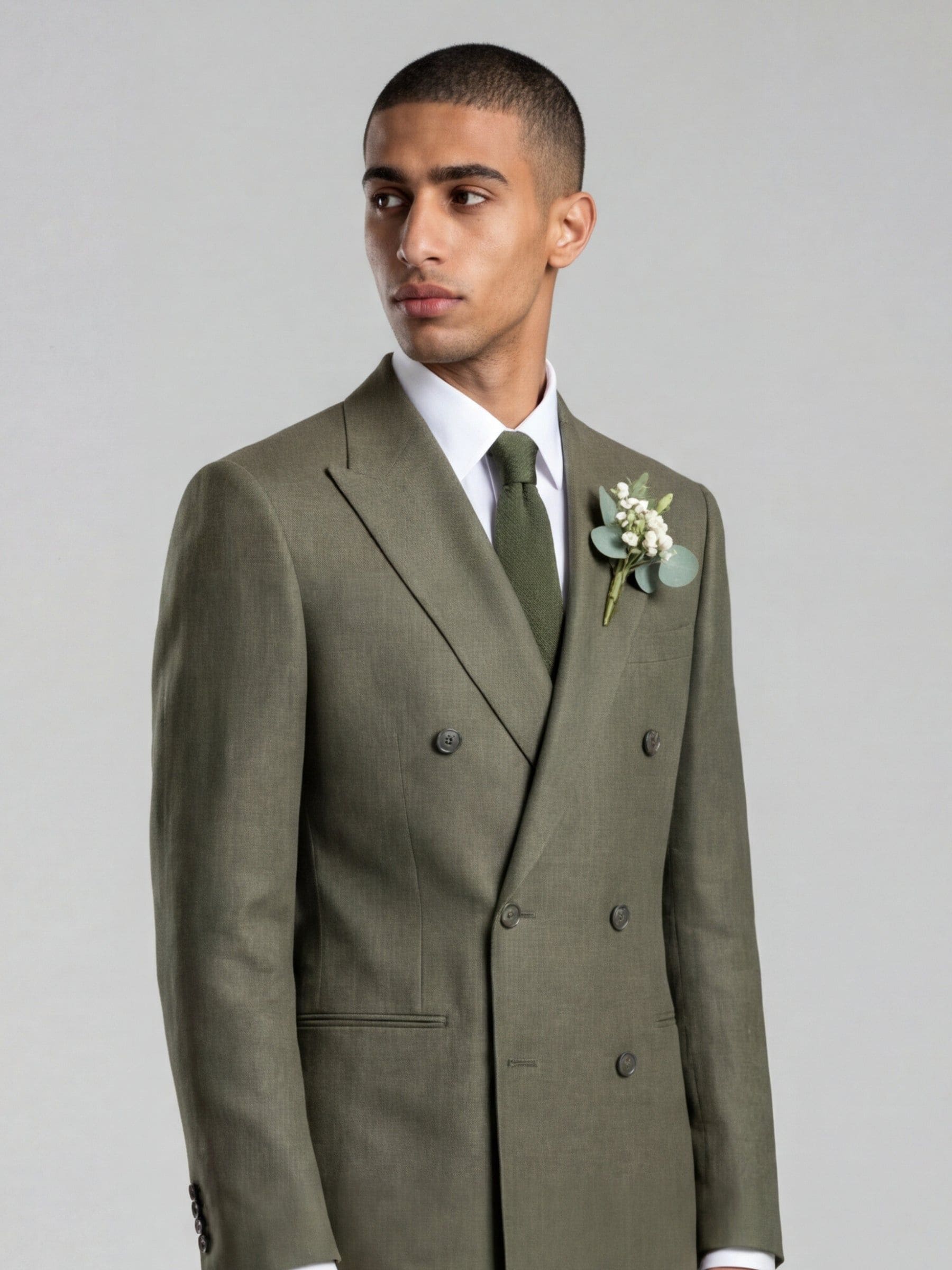Buy Harry Brown Olive Green Double Breasted Slim Fit Linen Blend