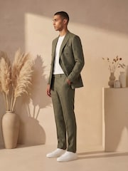 Harry Brown Olive Green Slim Fit Double Breasted Linen Blend Suit Jacket - Image 6 of 9
