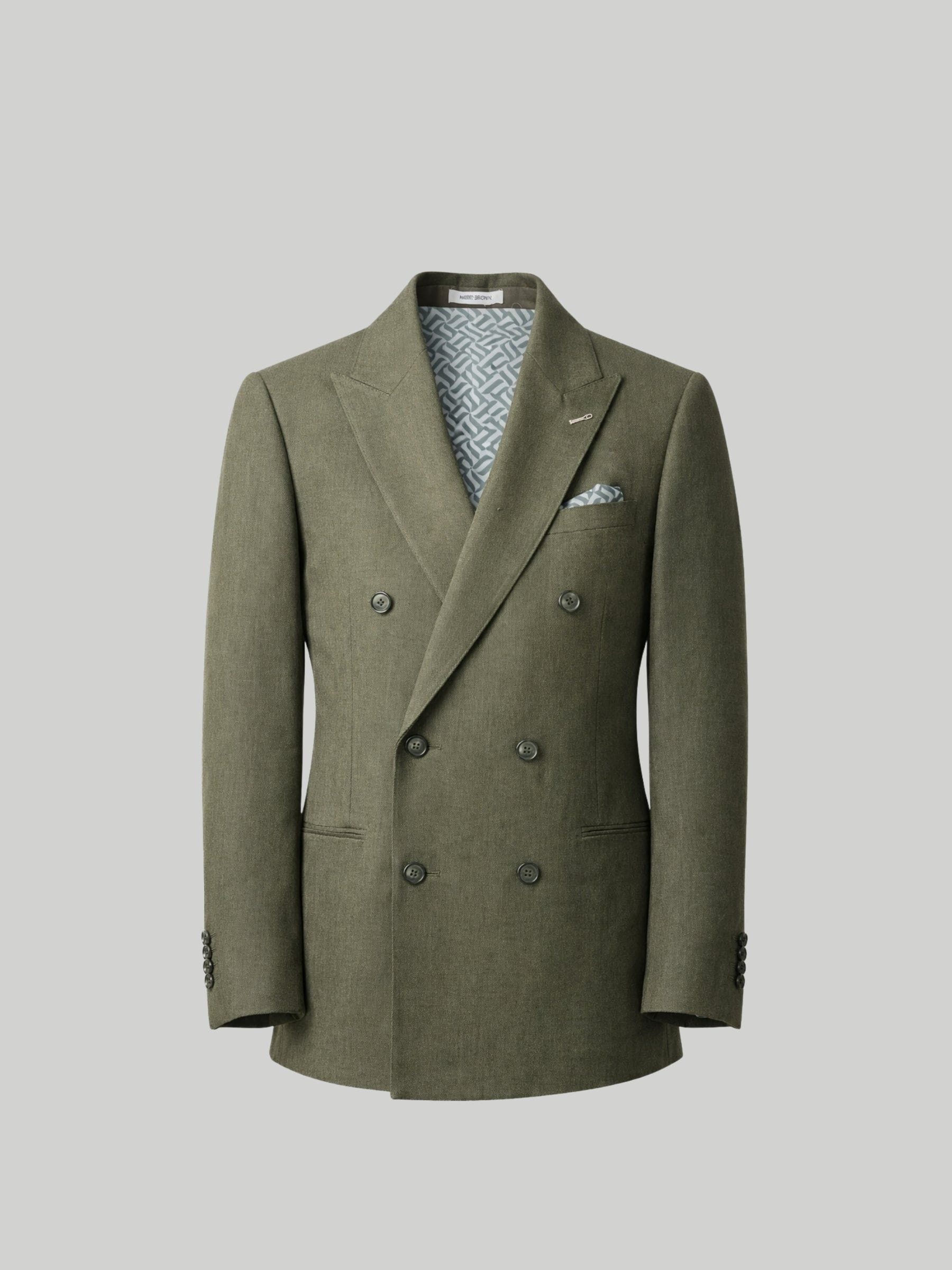 Buy Harry Brown Olive Green Double Breasted Slim Fit Linen Blend