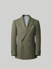 Harry Brown Olive Green Slim Fit Double Breasted Linen Blend Suit Jacket - Image 7 of 9