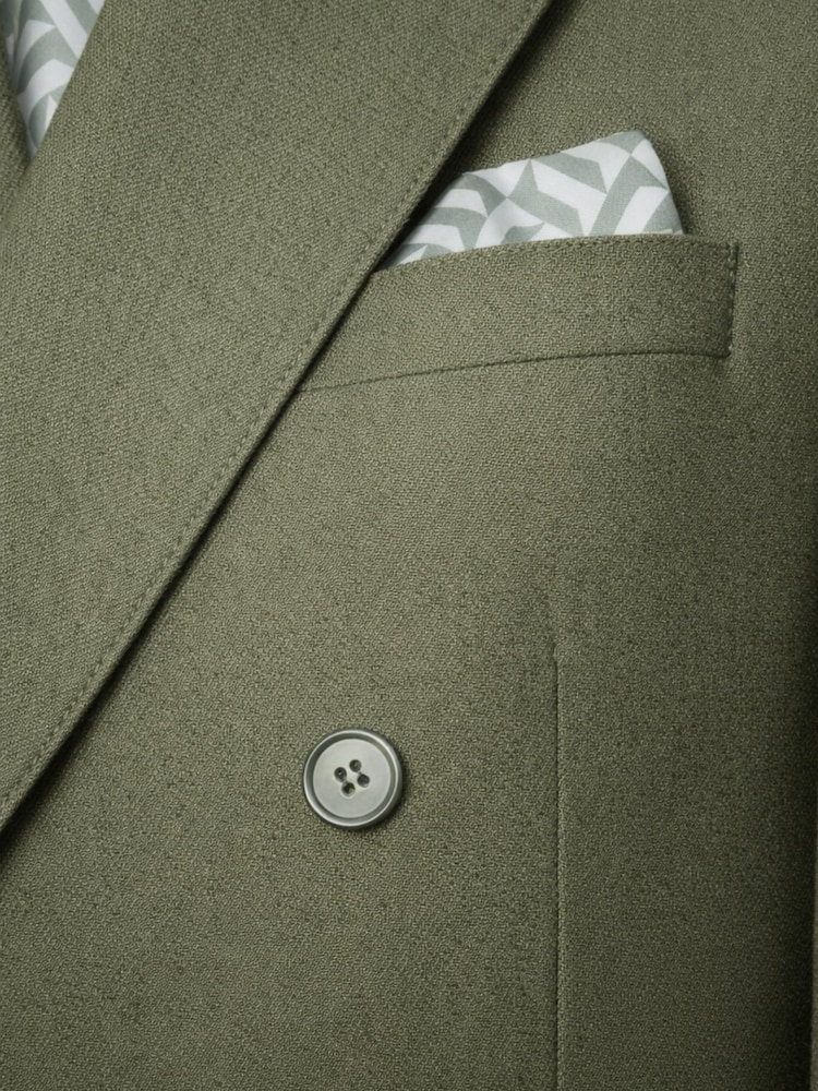 Harry Brown Olive Green Slim Fit Double Breasted Linen Blend Suit Jacket - Image 9 of 9