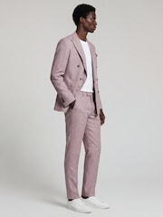 Harry Brown Red Slim Fit Double Breasted Linen Blend Suit Jacket - Image 4 of 8