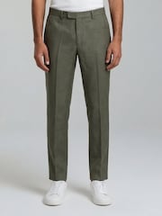 Harry Brown Olive Green Slim Fit Linen Blend Suit Trousers - Image 1 of 7