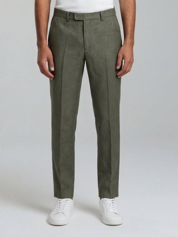 Harry Brown Olive Green Slim Fit Linen Blend Suit Trousers - Image 1 of 7
