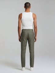 Harry Brown Olive Green Slim Fit Linen Blend Suit Trousers - Image 2 of 7