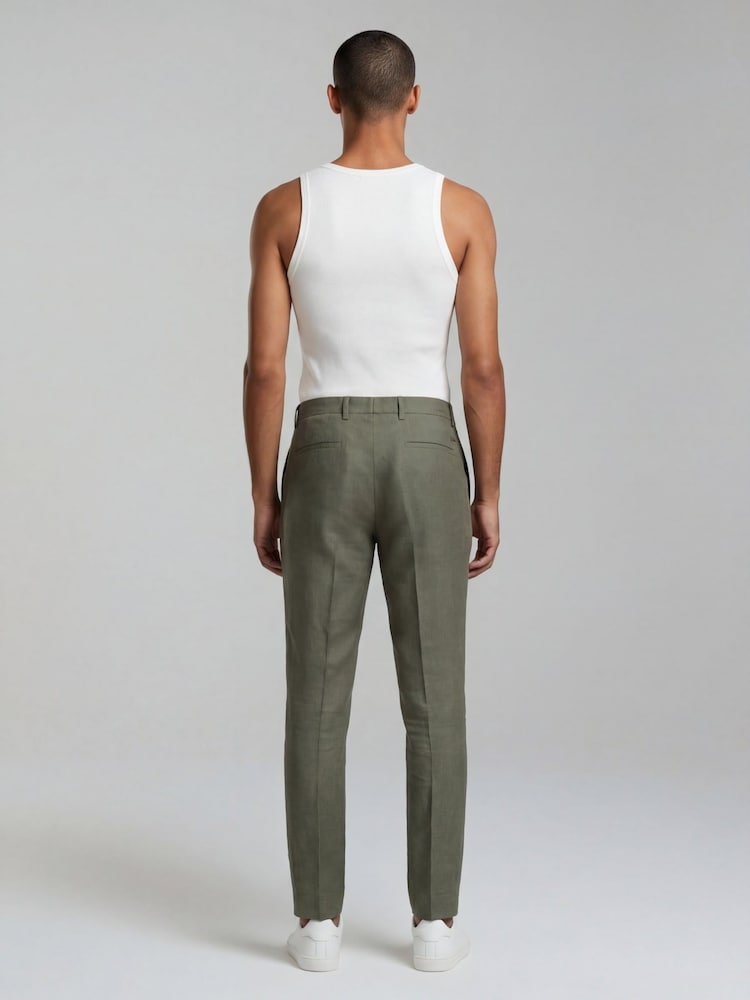 Harry Brown Olive Green Slim Fit Linen Blend Suit Trousers - Image 2 of 7