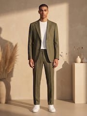 Harry Brown Olive Green Slim Fit Linen Blend Suit Trousers - Image 4 of 7