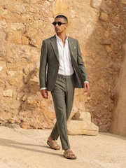 Harry Brown Olive Green Slim Fit Linen Blend Suit Trousers - Image 5 of 7