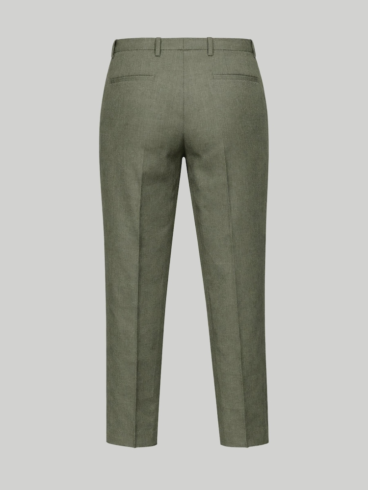 Harry Brown Olive Green Slim Fit Linen Blend Suit Trousers - Image 7 of 7