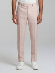 Harry Brown Pink Slim Fit Linen Blend Suit Trousers - Image 1 of 6