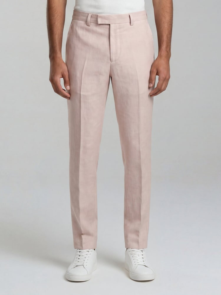 Harry Brown Pink Slim Fit Linen Blend Suit Trousers - Image 1 of 6