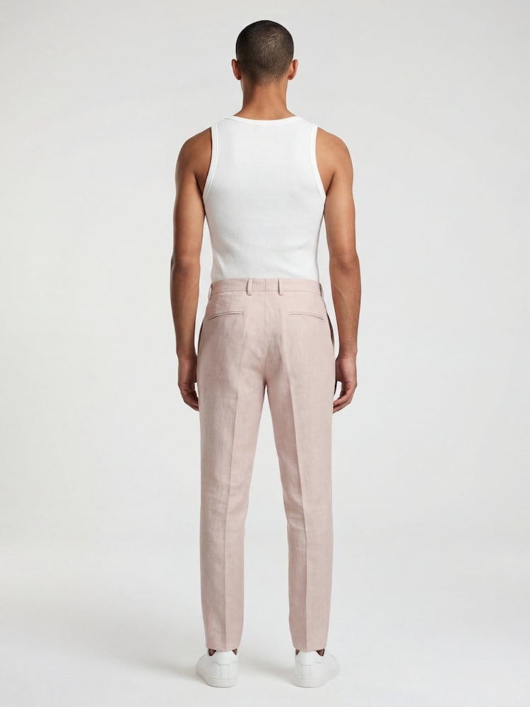 Harry Brown Pink Slim Fit Linen Blend Suit Trousers - Image 2 of 6