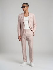 Harry Brown Pink Slim Fit Linen Blend Suit Trousers - Image 3 of 6