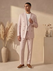 Harry Brown Pink Slim Fit Linen Blend Suit Trousers - Image 4 of 6