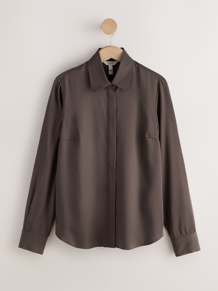 Chocolate Brown N. Premium Tencel Soft Long Sleeve Shirt - Image 1 of 3