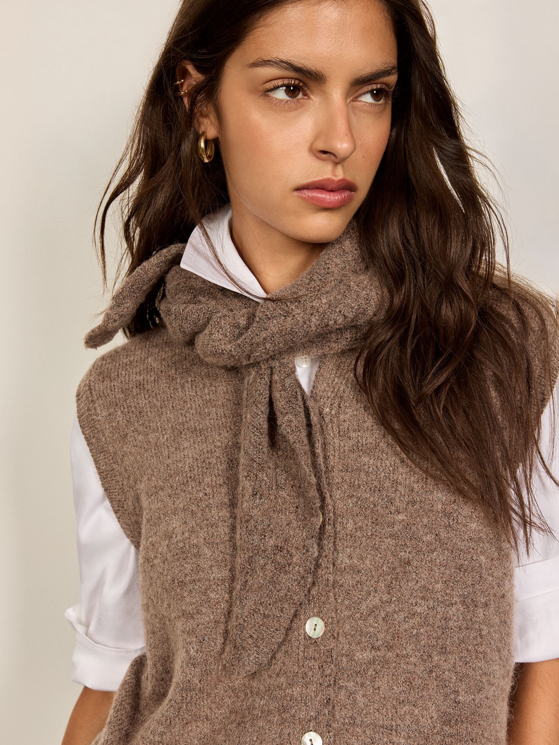 トップス Na.e Handmade Wool Gilet_taupe Buy BHOEM Taupe Brown Removable Scarf Buttoned Knit Vest from Next USA