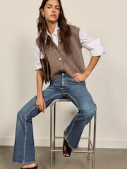 BHOEM Taupe Brown Removable Scarf Buttoned Knit Vest - Image 3 of 5