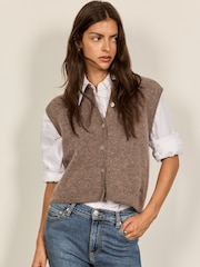 BHOEM Taupe Brown Removable Scarf Buttoned Knit Vest - Image 4 of 5