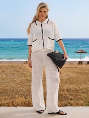 South Beach Crochet Knit Cuff DetailWide Leg Trousers - Image 1 of 5