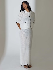 South Beach Crochet Knit Cuff DetailWide Leg Trousers - Image 2 of 5
