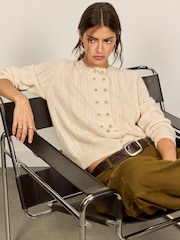 BHOEM Ecru Pointelle Cable-Knit Cardigan - Image 1 of 6