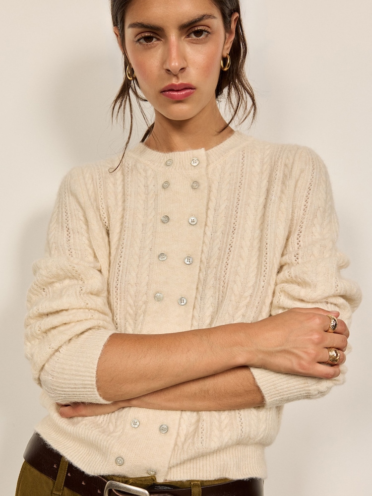 BHOEM Ecru Pointelle Cable-Knit Cardigan - Image 2 of 6