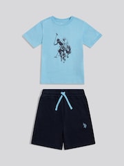 U.S. Polo Assn Sky Blue Graphic T-Shirt And Shorts Set - Image 1 of 3