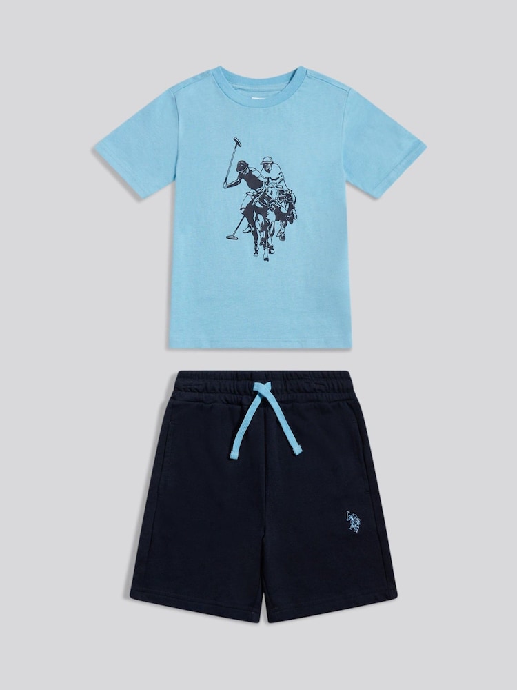 U.S. Polo Assn Sky Blue Graphic T-Shirt And Shorts Set - Image 1 of 3