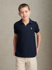 U.S. Polo Assn Blue Mini Vertical Texture Jersey Knit Open Collar Polo Shirt - Image 1 of 8