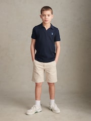 U.S. Polo Assn Blue Mini Vertical Texture Jersey Knit Open Collar Polo Shirt - Image 3 of 8