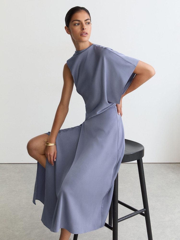 lilac satin dress midi Coast Women's Lisa Tan Cross Neck Structured Satin Bow Detail Midi Dress in Lilac