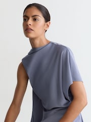 Reiss Lilac Purple Naomi Petite Satin One-Shoulder Draped Midi Dress - Image 6 of 9