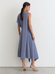 Reiss Lilac Purple Naomi Petite Satin One-Shoulder Draped Midi Dress - Image 7 of 9