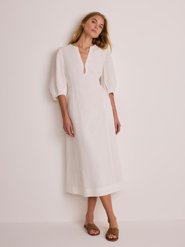 Mint Velvet White Linen Midi Dress - Image 1 of 7 Mint Velvet White Linen Midi Dress - Image 1 of 7