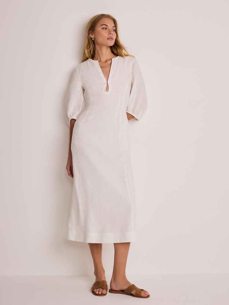 Mint Velvet White Linen Midi Dress - Image 2 of 7 Mint Velvet White Linen Midi Dress - Image 2 of 7