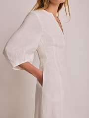 Mint Velvet White Linen Midi Dress - Image 4 of 7