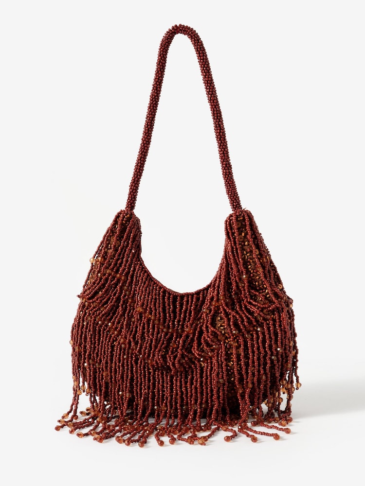 Mint Velvet Brown Cleo Beaded Shoulder Bag - Image 1 of 4