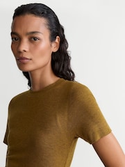 Reiss Ochre Green Dotty Lyocell-Wool Ruched Crew-Neck T-Shirt - Image 1 of 6
