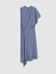 Violet lilas - Robe midi drapée asymétrique en satin Naomi de Reiss - Image 2 sur 8