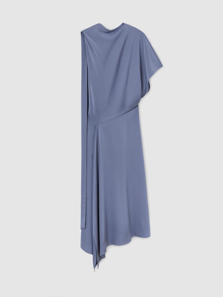 Violet lilas - Robe midi drapée asymétrique en satin Naomi de Reiss - Image 2 sur 8 Violet lilas - Robe midi drapée asymétrique en satin Naomi de Reiss - Image 2 sur 8
