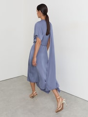Violet lilas - Robe midi drapée asymétrique en satin Naomi de Reiss - Image 4 sur 8