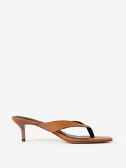 Mint Velvet Tan Betty Leather Flip Flop Heels - Image 2 of 5