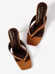 Mint Velvet Tan Betty Leather Flip Flop Heels - Image 3 of 5