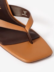 Mint Velvet Tan Betty Leather Flip Flop Heels - Image 4 of 5