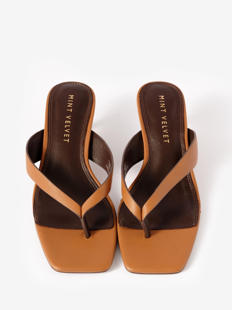 Mint Velvet Tan Betty Leather Flip Flop Heels - Image 5 of 5 Mint Velvet Tan Betty Leather Flip Flop Heels - Image 5 of 5