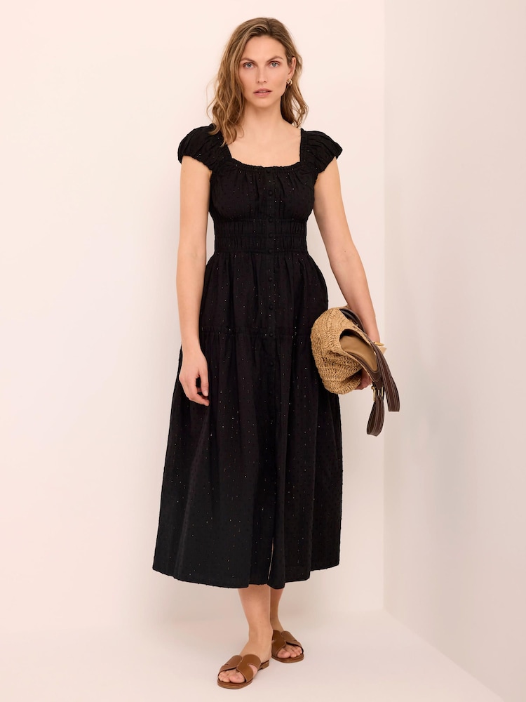 Mint Velvet Black Cotton Blend Textured Midi Dress - Image 2 of 8